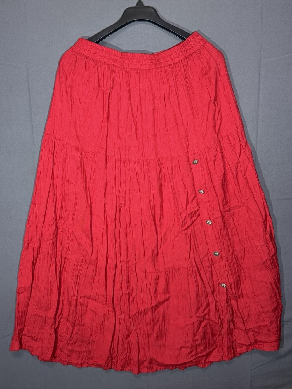 Vintage Crazy Cowgirl Red Skirt Elastic Waist With Side Conchos Size Large
